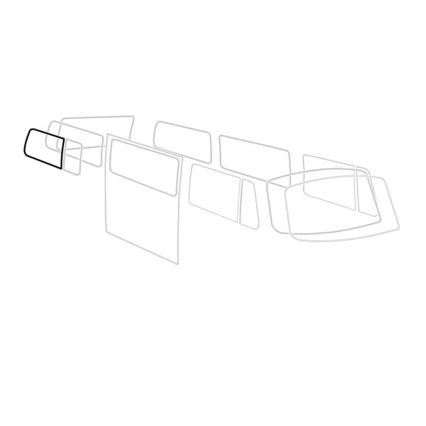 Zijruitrubber achteraan met tochtruit 'Deluxe' (alu sierlijst)